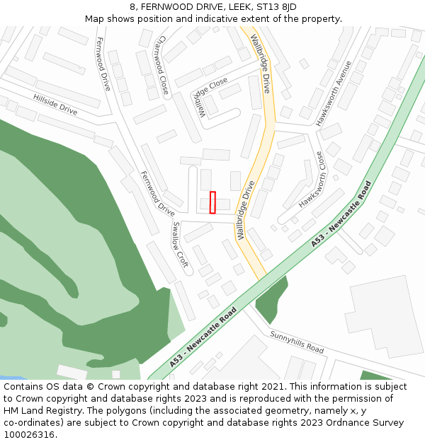 8, FERNWOOD DRIVE, LEEK, ST13 8JD: Location map and indicative extent of plot