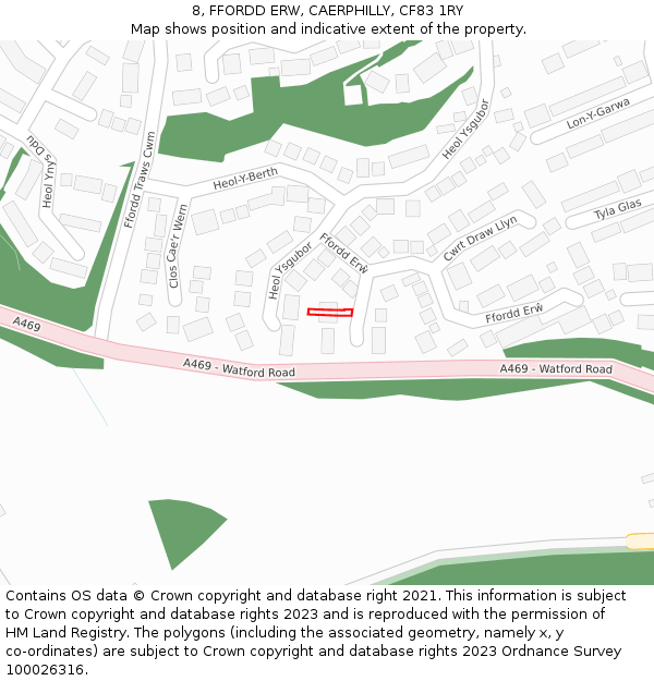 8, FFORDD ERW, CAERPHILLY, CF83 1RY: Location map and indicative extent of plot