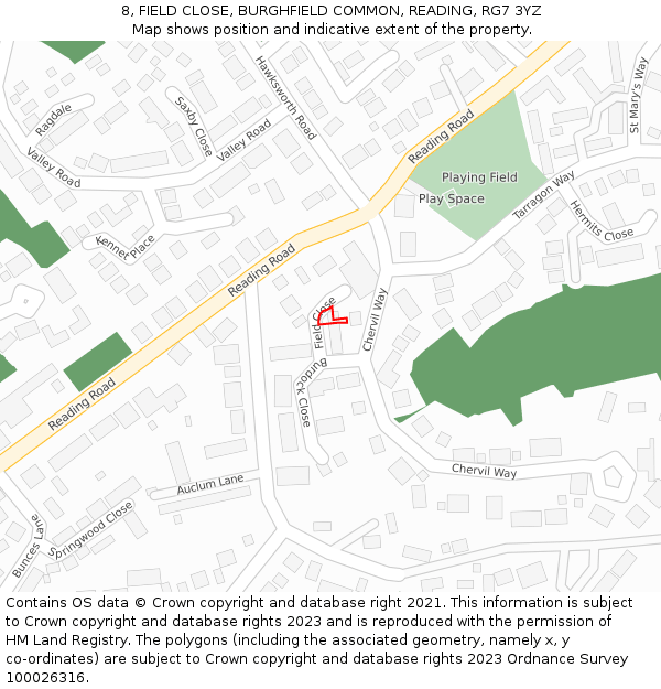 8, FIELD CLOSE, BURGHFIELD COMMON, READING, RG7 3YZ: Location map and indicative extent of plot