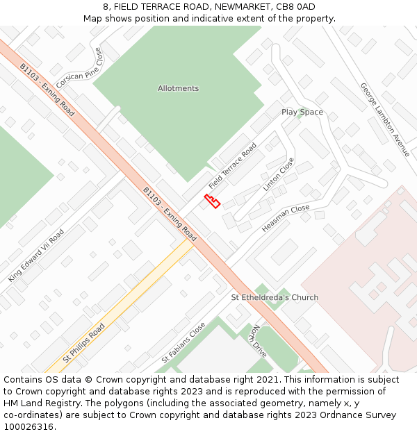 8, FIELD TERRACE ROAD, NEWMARKET, CB8 0AD: Location map and indicative extent of plot