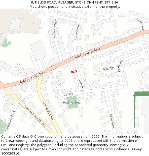8, FIELDS ROAD, ALSAGER, STOKE-ON-TRENT, ST7 2NA: Location map and indicative extent of plot