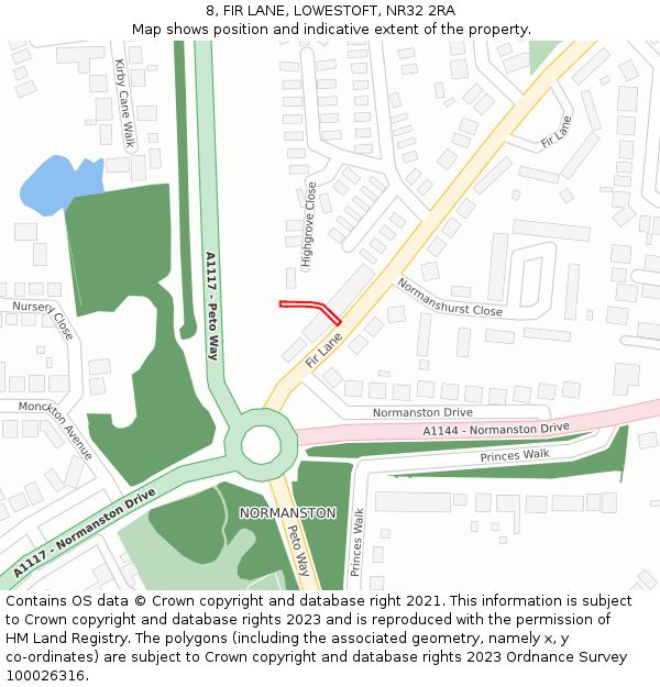 8, FIR LANE, LOWESTOFT, NR32 2RA: Location map and indicative extent of plot
