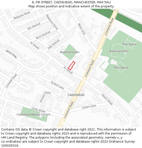 8, FIR STREET, CADISHEAD, MANCHESTER, M44 5AU: Location map and indicative extent of plot