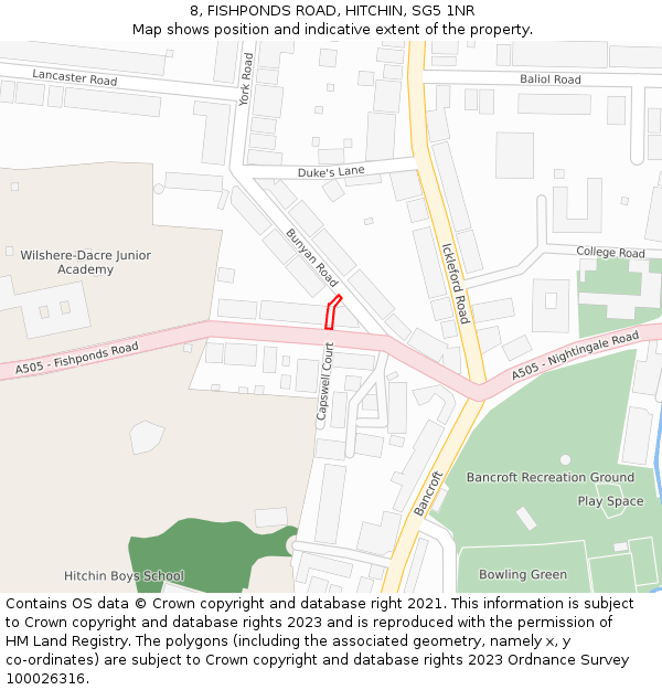 8, FISHPONDS ROAD, HITCHIN, SG5 1NR: Location map and indicative extent of plot