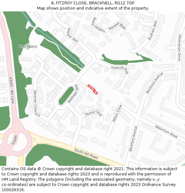 8, FITZROY CLOSE, BRACKNELL, RG12 7GP: Location map and indicative extent of plot
