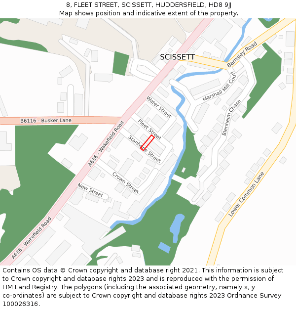 8, FLEET STREET, SCISSETT, HUDDERSFIELD, HD8 9JJ: Location map and indicative extent of plot