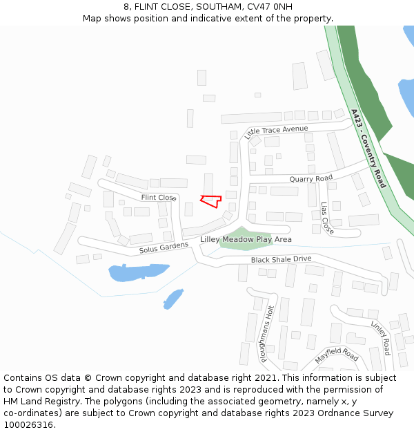 8, FLINT CLOSE, SOUTHAM, CV47 0NH: Location map and indicative extent of plot