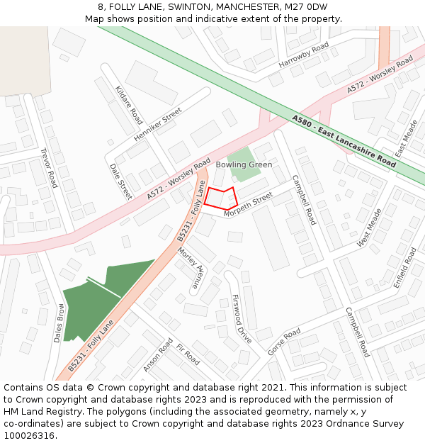 8, FOLLY LANE, SWINTON, MANCHESTER, M27 0DW: Location map and indicative extent of plot