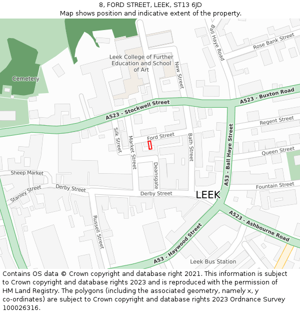 8, FORD STREET, LEEK, ST13 6JD: Location map and indicative extent of plot