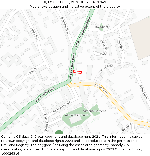 8, FORE STREET, WESTBURY, BA13 3AX: Location map and indicative extent of plot