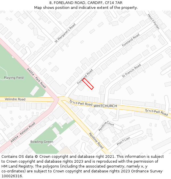 8, FORELAND ROAD, CARDIFF, CF14 7AR: Location map and indicative extent of plot