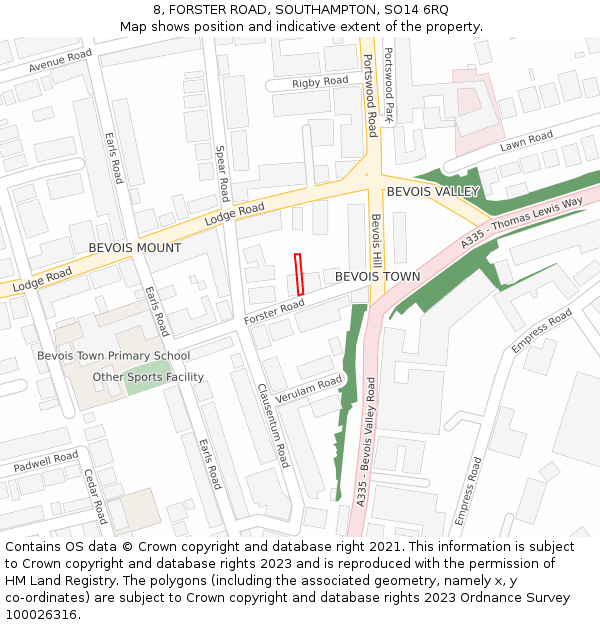 8, FORSTER ROAD, SOUTHAMPTON, SO14 6RQ: Location map and indicative extent of plot