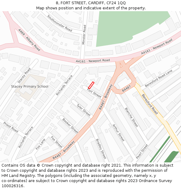 8, FORT STREET, CARDIFF, CF24 1QQ: Location map and indicative extent of plot