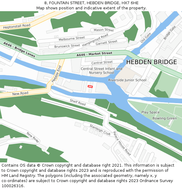 8, FOUNTAIN STREET, HEBDEN BRIDGE, HX7 6HE: Location map and indicative extent of plot