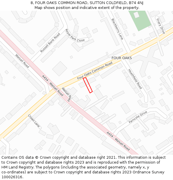 8, FOUR OAKS COMMON ROAD, SUTTON COLDFIELD, B74 4NJ: Location map and indicative extent of plot