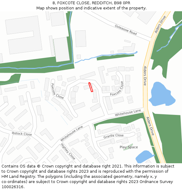 8, FOXCOTE CLOSE, REDDITCH, B98 0PR: Location map and indicative extent of plot