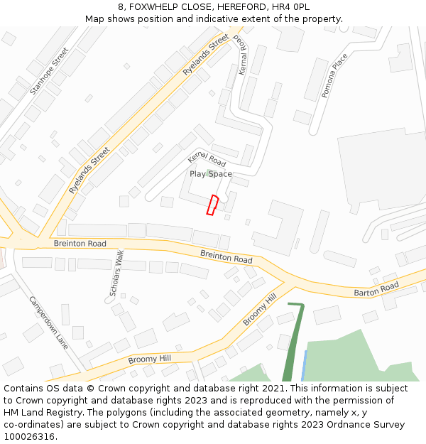 8, FOXWHELP CLOSE, HEREFORD, HR4 0PL: Location map and indicative extent of plot