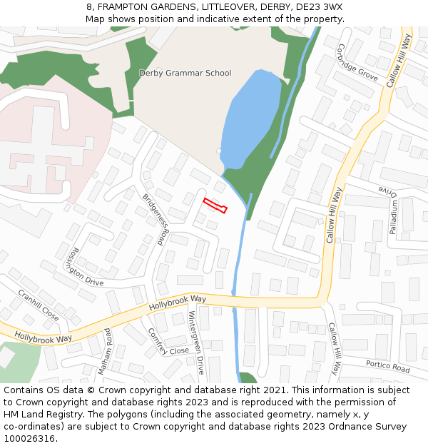 8, FRAMPTON GARDENS, LITTLEOVER, DERBY, DE23 3WX: Location map and indicative extent of plot