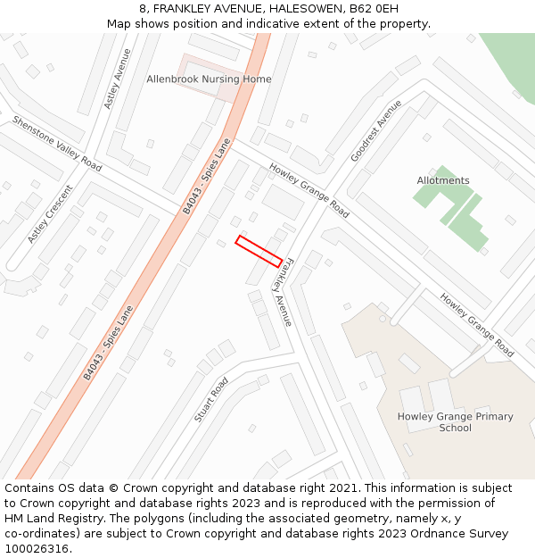 8, FRANKLEY AVENUE, HALESOWEN, B62 0EH: Location map and indicative extent of plot