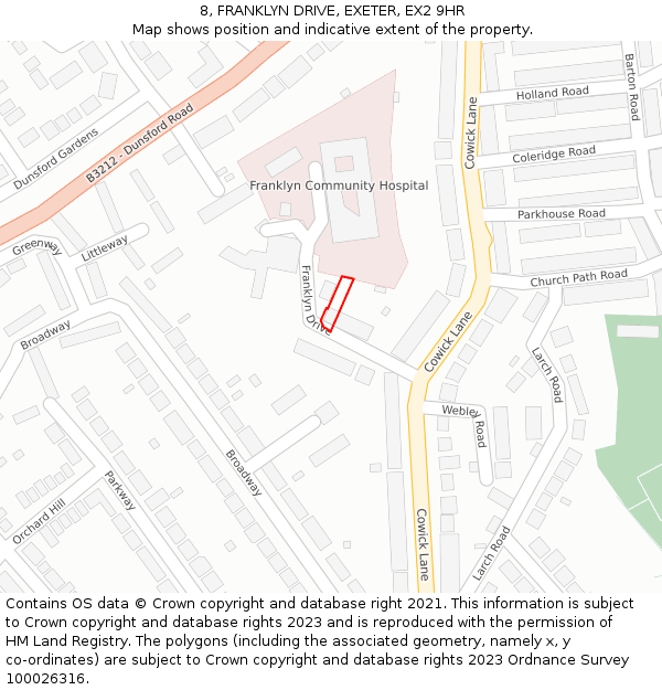 8, FRANKLYN DRIVE, EXETER, EX2 9HR: Location map and indicative extent of plot
