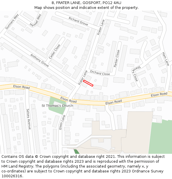 8, FRATER LANE, GOSPORT, PO12 4AU: Location map and indicative extent of plot