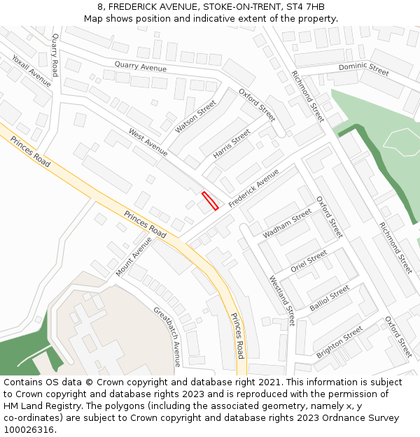 8, FREDERICK AVENUE, STOKE-ON-TRENT, ST4 7HB: Location map and indicative extent of plot