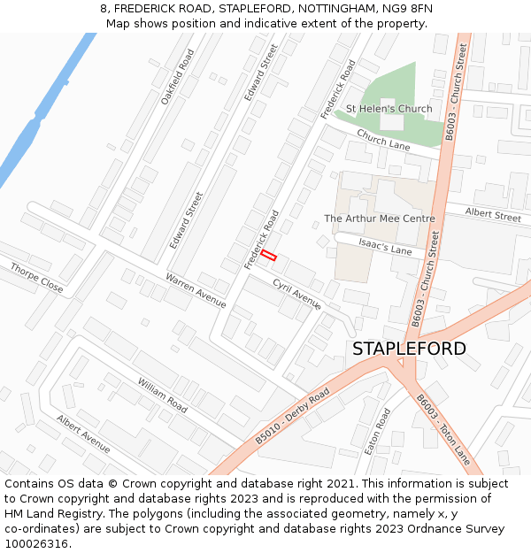 8, FREDERICK ROAD, STAPLEFORD, NOTTINGHAM, NG9 8FN: Location map and indicative extent of plot