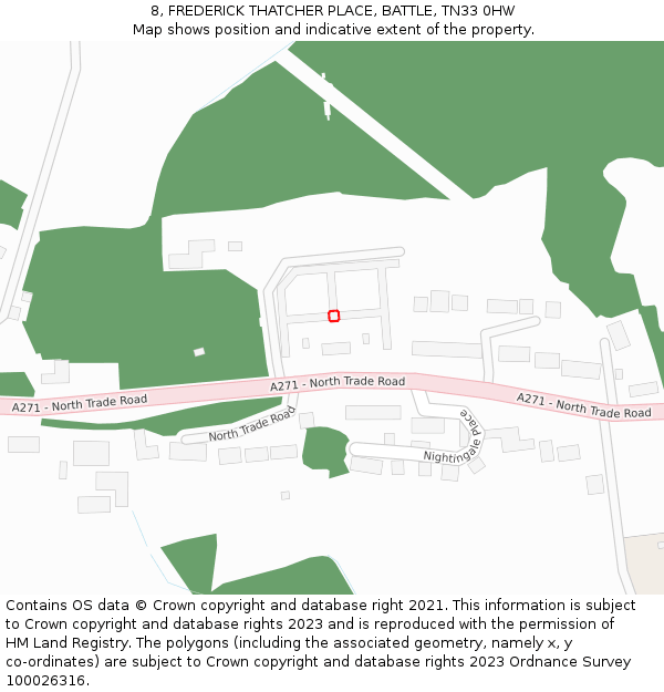 8, FREDERICK THATCHER PLACE, BATTLE, TN33 0HW: Location map and indicative extent of plot