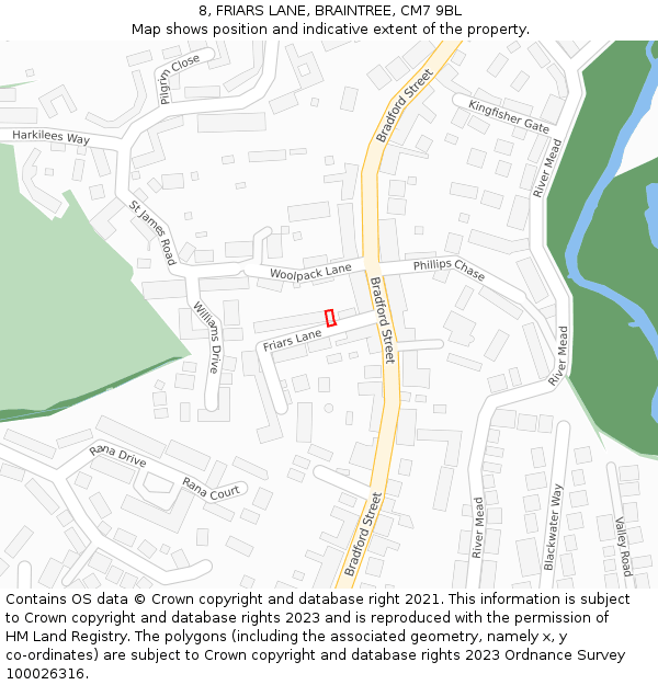 8, FRIARS LANE, BRAINTREE, CM7 9BL: Location map and indicative extent of plot