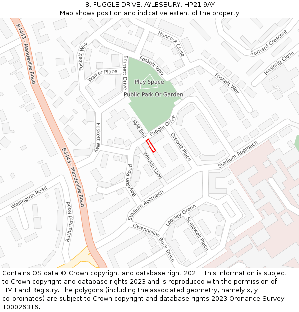 8, FUGGLE DRIVE, AYLESBURY, HP21 9AY: Location map and indicative extent of plot