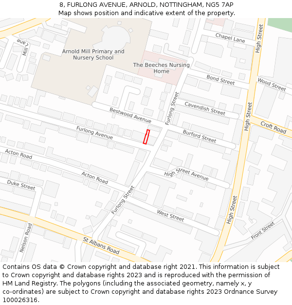 8, FURLONG AVENUE, ARNOLD, NOTTINGHAM, NG5 7AP: Location map and indicative extent of plot