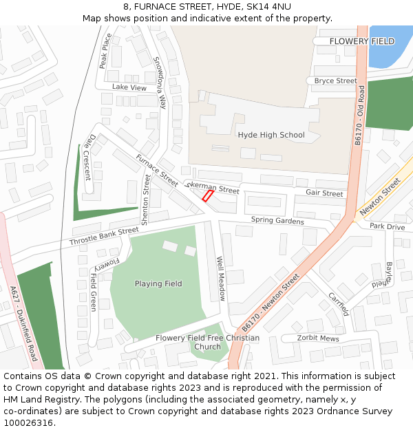8, FURNACE STREET, HYDE, SK14 4NU: Location map and indicative extent of plot