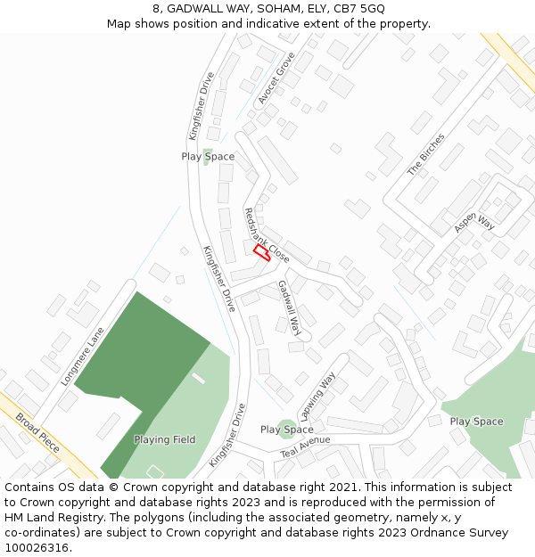 8, GADWALL WAY, SOHAM, ELY, CB7 5GQ: Location map and indicative extent of plot