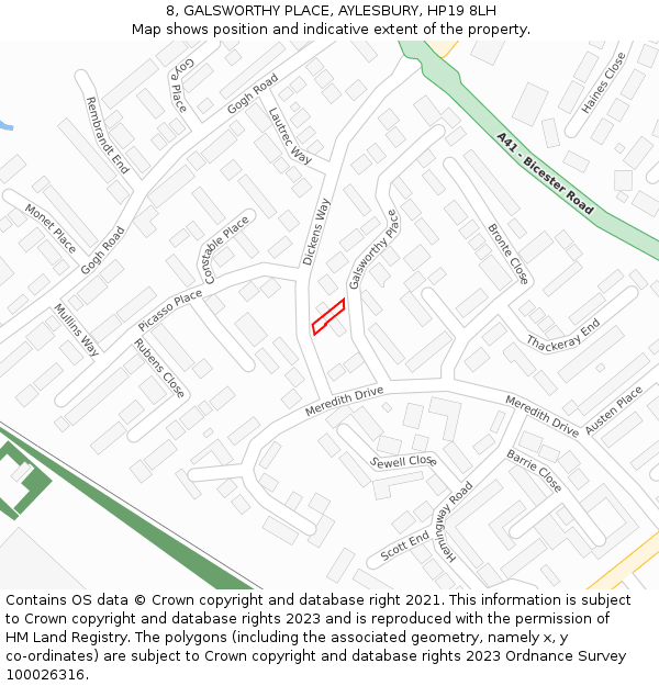 8, GALSWORTHY PLACE, AYLESBURY, HP19 8LH: Location map and indicative extent of plot