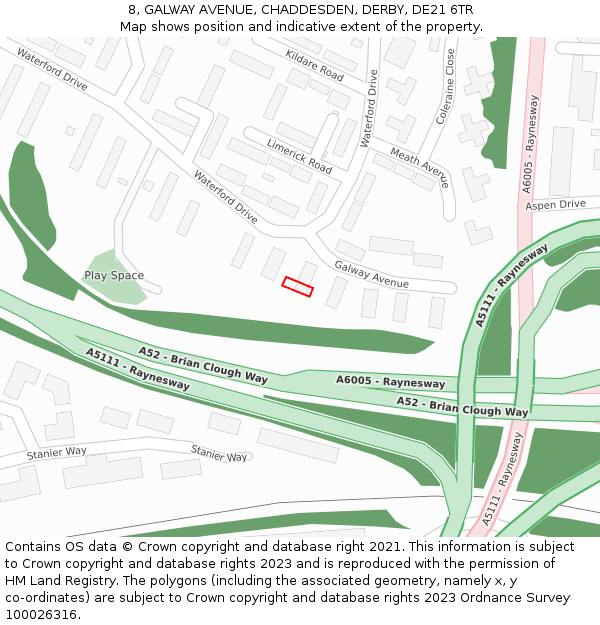 8, GALWAY AVENUE, CHADDESDEN, DERBY, DE21 6TR: Location map and indicative extent of plot
