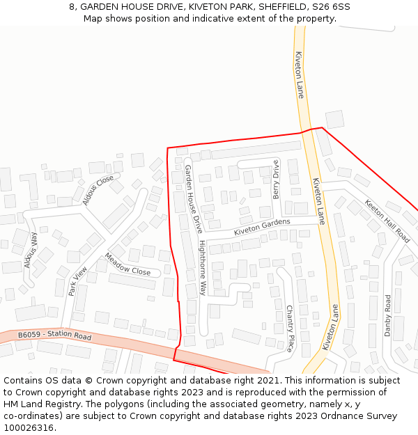 8, GARDEN HOUSE DRIVE, KIVETON PARK, SHEFFIELD, S26 6SS: Location map and indicative extent of plot
