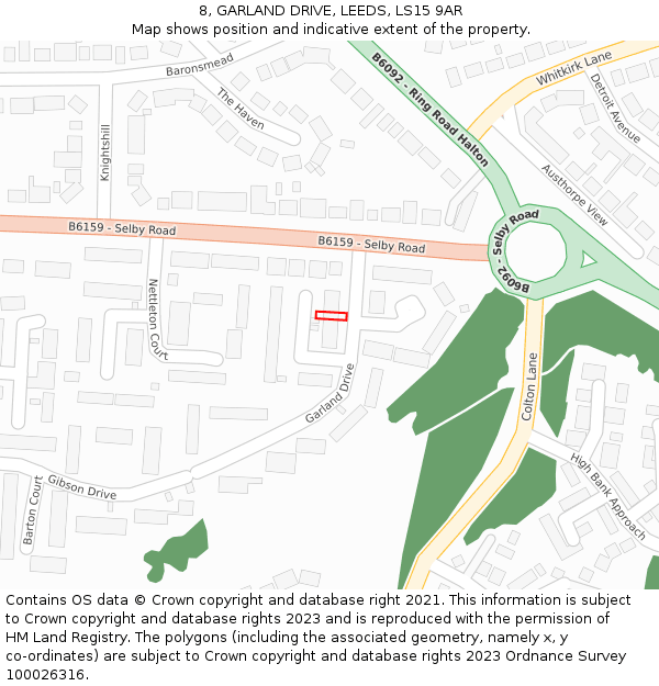 8, GARLAND DRIVE, LEEDS, LS15 9AR: Location map and indicative extent of plot