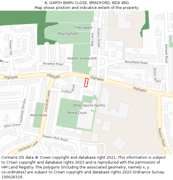 8, GARTH BARN CLOSE, BRADFORD, BD9 4BG: Location map and indicative extent of plot
