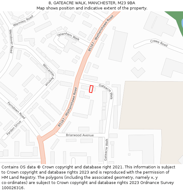 8, GATEACRE WALK, MANCHESTER, M23 9BA: Location map and indicative extent of plot
