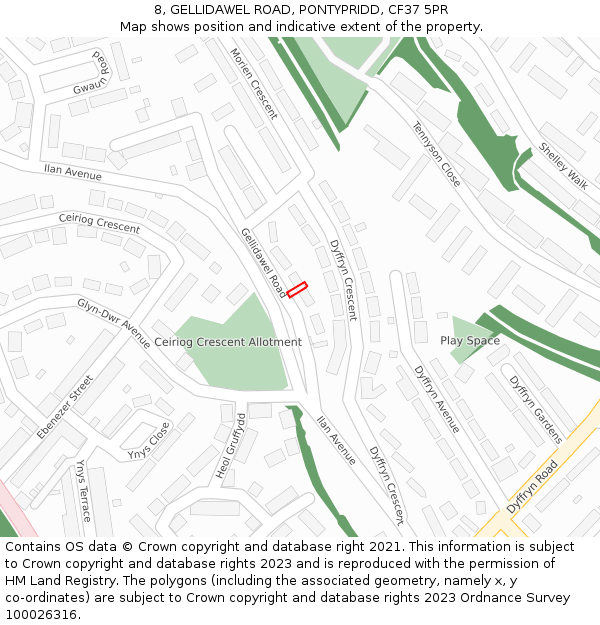 8, GELLIDAWEL ROAD, PONTYPRIDD, CF37 5PR: Location map and indicative extent of plot