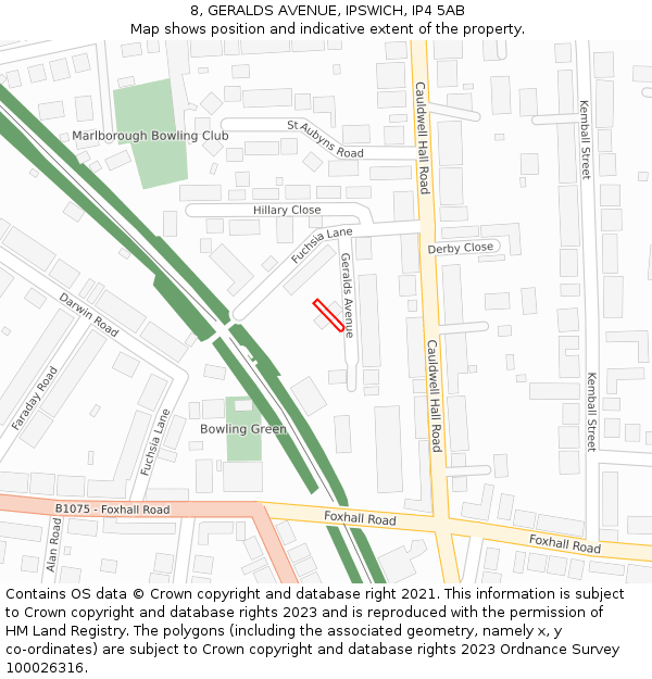 8, GERALDS AVENUE, IPSWICH, IP4 5AB: Location map and indicative extent of plot