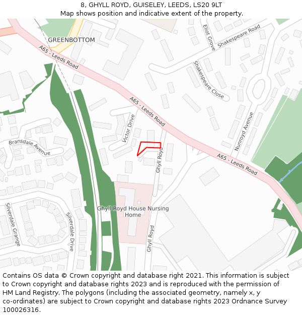 8, GHYLL ROYD, GUISELEY, LEEDS, LS20 9LT: Location map and indicative extent of plot