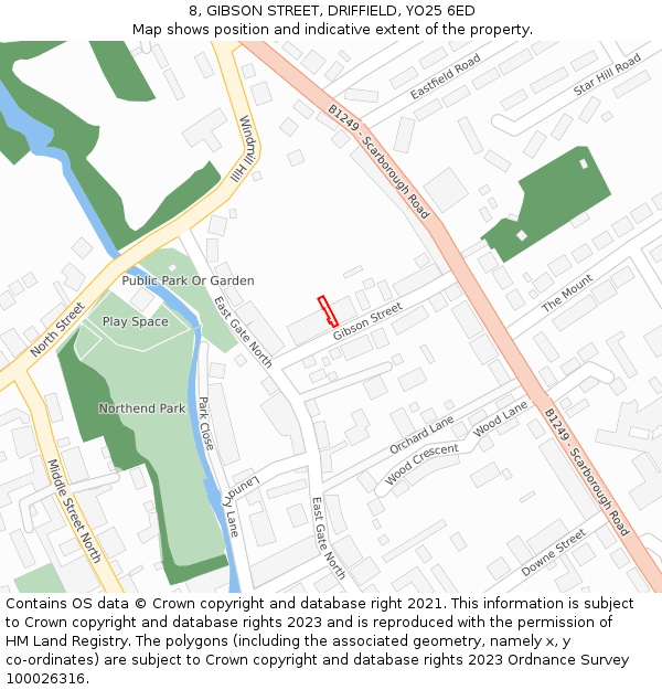 8, GIBSON STREET, DRIFFIELD, YO25 6ED: Location map and indicative extent of plot