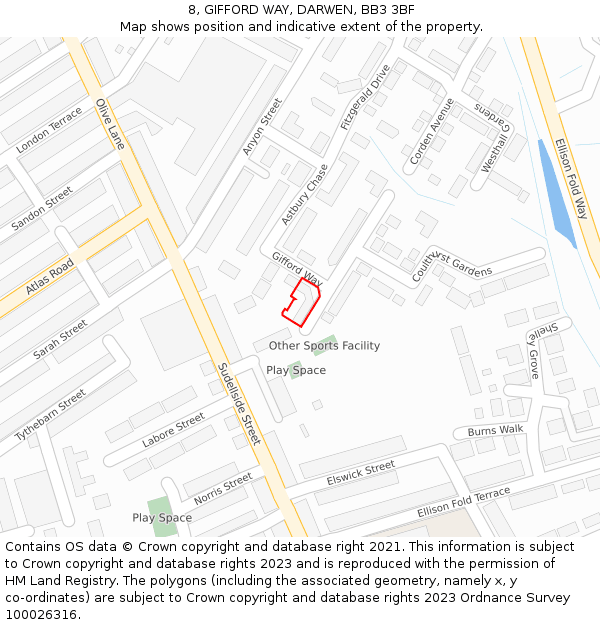 8, GIFFORD WAY, DARWEN, BB3 3BF: Location map and indicative extent of plot
