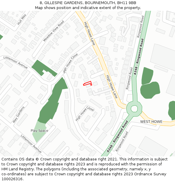 8, GILLESPIE GARDENS, BOURNEMOUTH, BH11 9BB: Location map and indicative extent of plot
