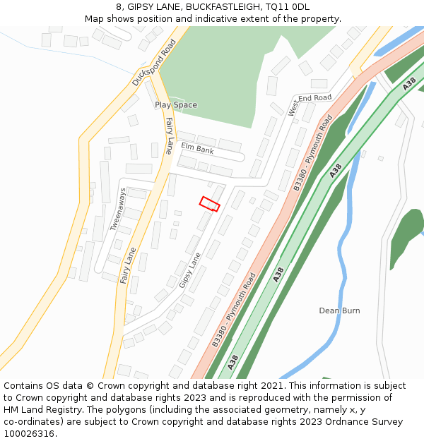 8, GIPSY LANE, BUCKFASTLEIGH, TQ11 0DL: Location map and indicative extent of plot