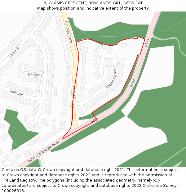 8, GLAMIS CRESCENT, ROWLANDS GILL, NE39 1AT: Location map and indicative extent of plot