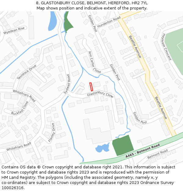 8, GLASTONBURY CLOSE, BELMONT, HEREFORD, HR2 7YL: Location map and indicative extent of plot