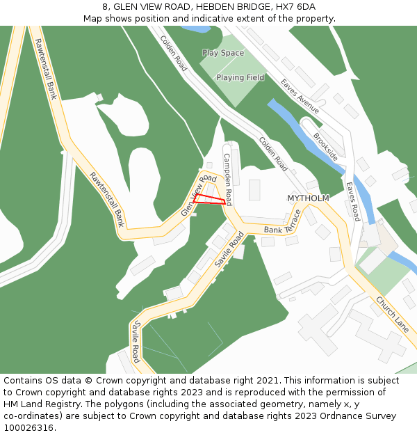 8, GLEN VIEW ROAD, HEBDEN BRIDGE, HX7 6DA: Location map and indicative extent of plot