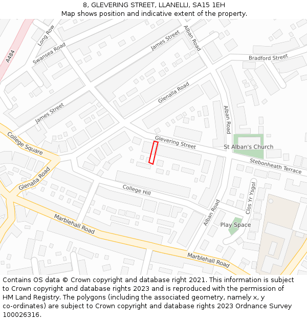 8, GLEVERING STREET, LLANELLI, SA15 1EH: Location map and indicative extent of plot